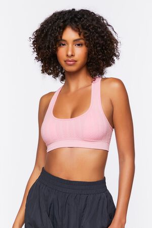 Forever 21 Women's Seamless Caged-Back Sports Bra in Faded Rose Large