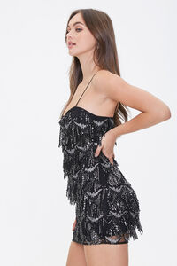 BLACK/SILVER Sequin Fringe Mini Dress, image 2