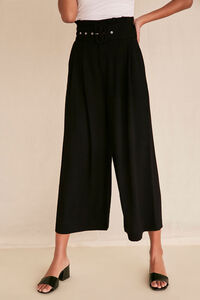 BLACK High-Rise Belted Palazzo Pants, image 2