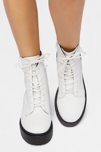 WHITE Faux Leather Combat Boots, image 4