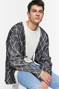 WHITE/BLACK Lattice Grid Cardigan Sweater, image 7