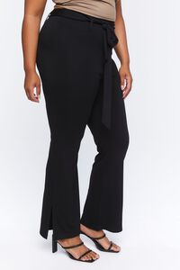 BLACK Plus Size Belted Flare Pants, image 3