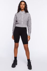 HEATHER GREY Cable Knit Zip-Up Sweater, image 4