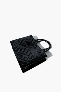 BLACK Faux Patent Leather Quilted Handbag, image 4