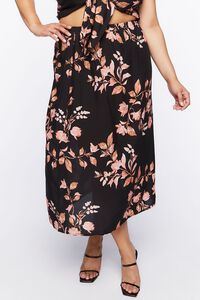 BLACK/MULTI Plus Size Floral Cropped Cami & Midi Skirt Set, image 5