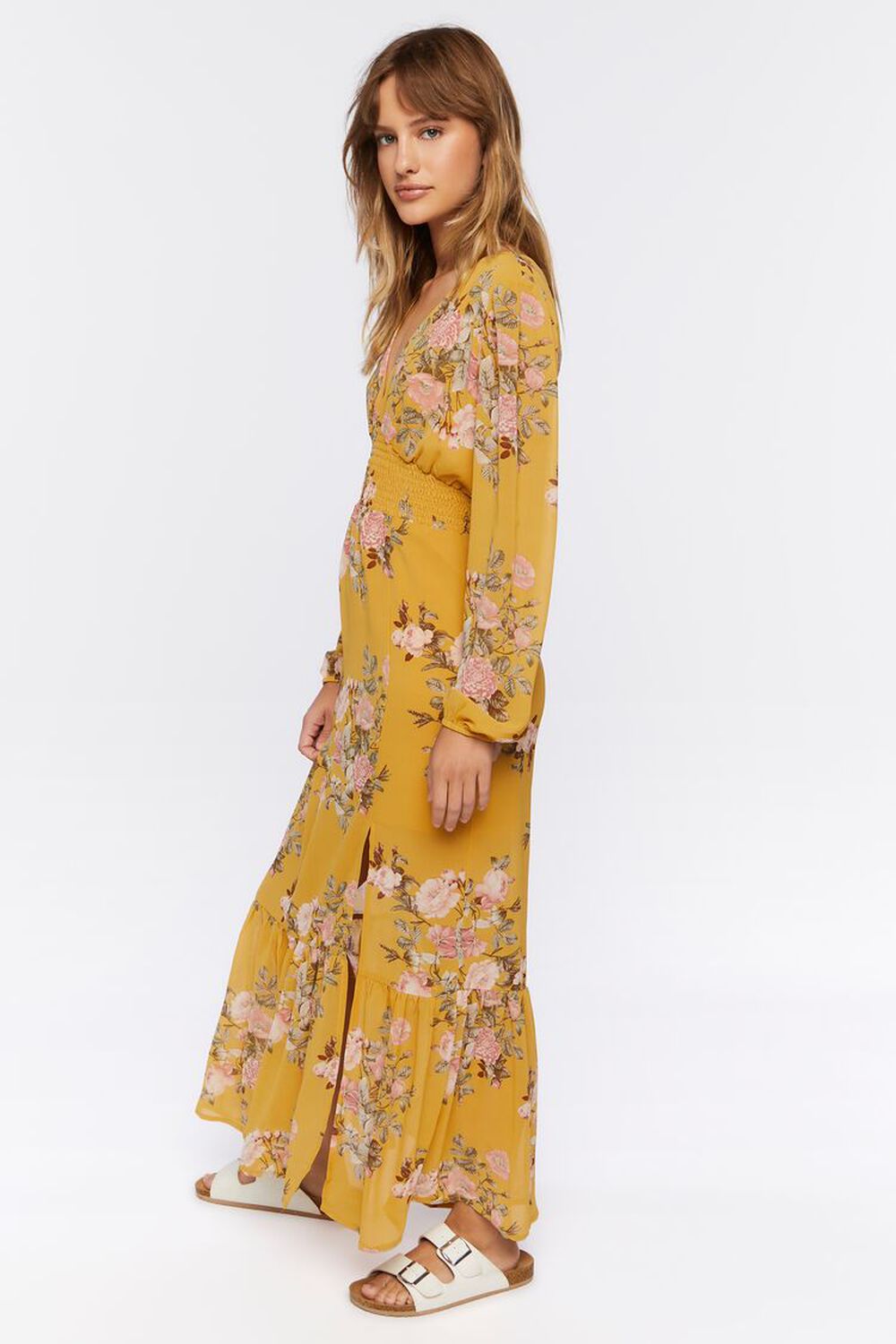 MUSTARD/MULTI Plunging Floral Print Maxi Dress, image 2