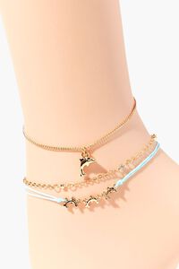 GOLD/BLUE Upcycled Dolphin Charm Anklet Set, image 1