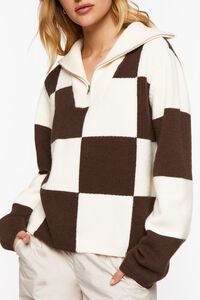 CREAM/BROWN Colorblock Checkered Half-Zip Sweater, image 5
