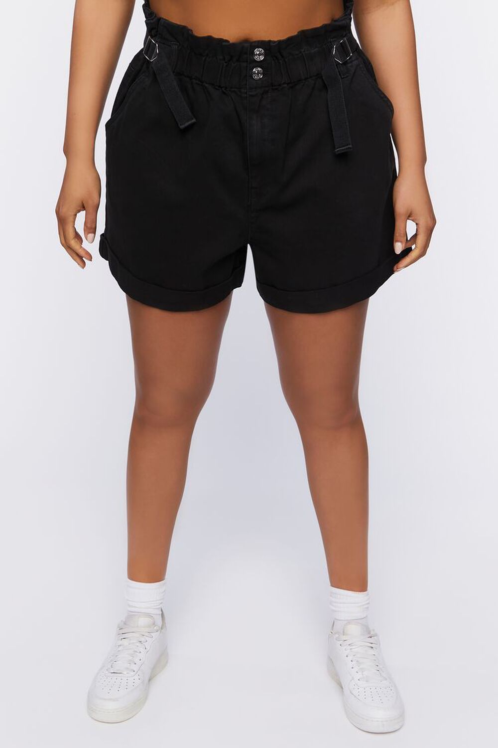 BLACK Plus Size Paperbag Corduroy Shorts, image 2