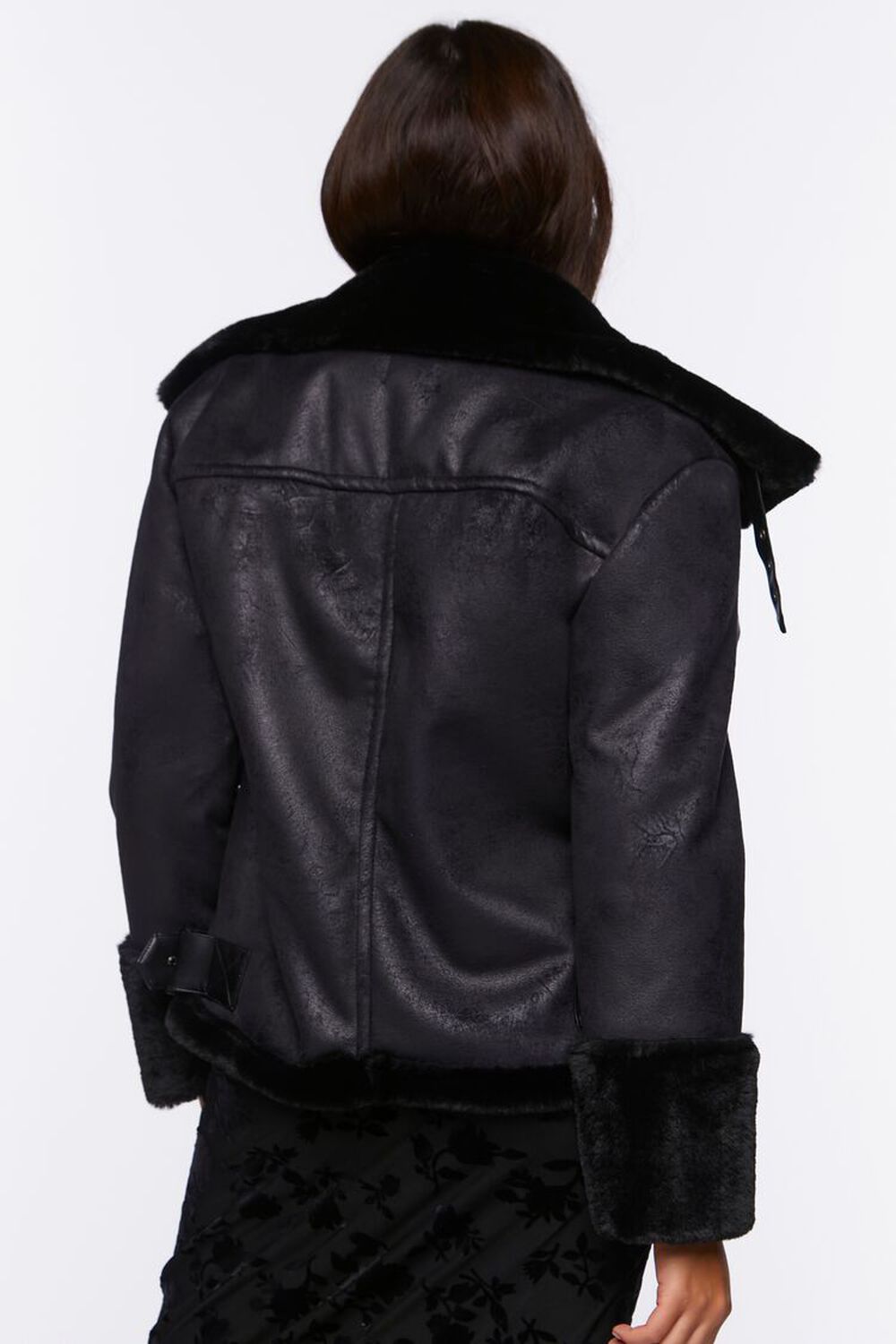 BLACK Faux Suede Buckled Moto Jacket, image 3