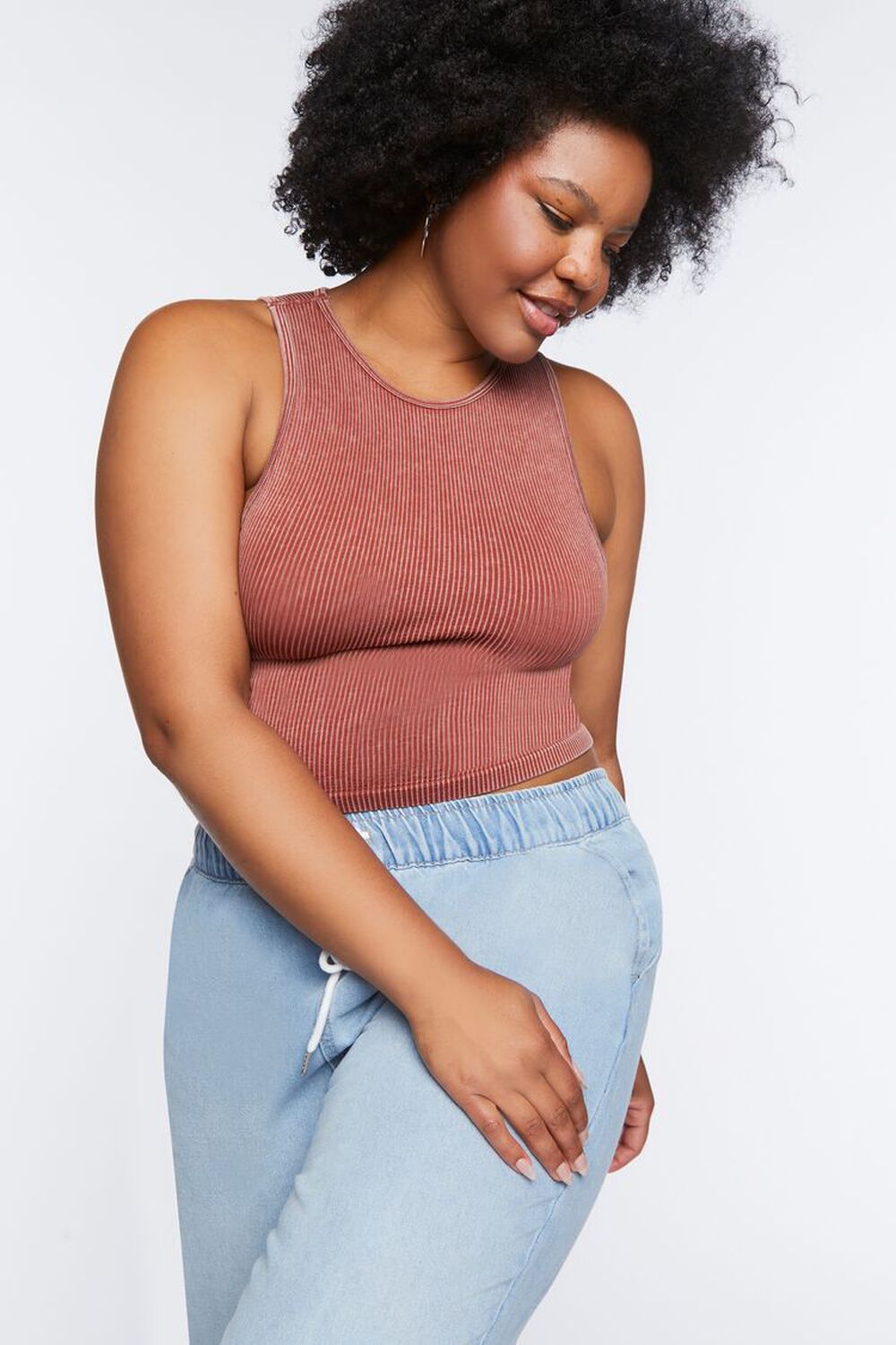SIENNA Plus Size Ribbed Cropped Tank Top, image 1