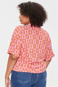 PINK/ORANGE Plus Size Checkered Mushroom Shirt, image 3