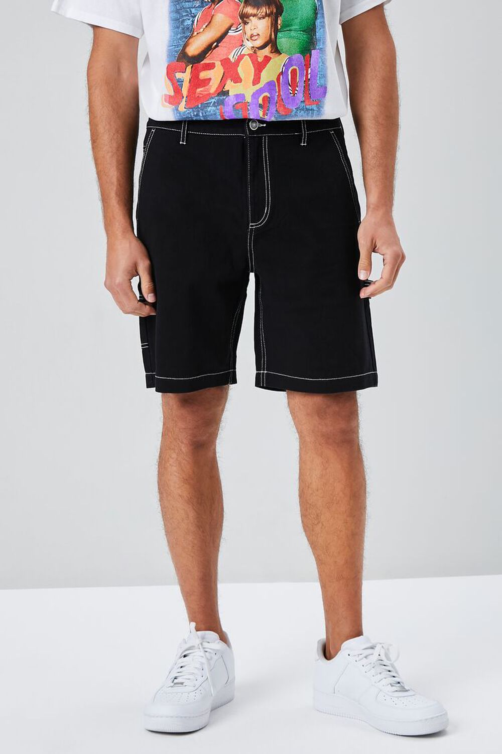 BLACK/WHITE Contrast-Stitch Utility Shorts, image 2