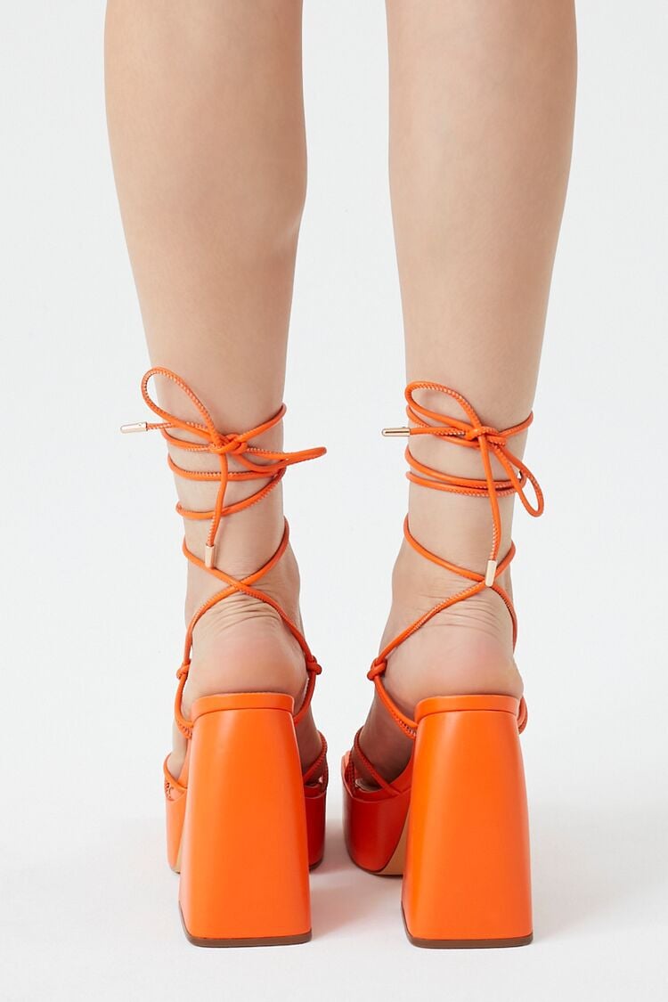 ASOS DESIGN Prize tie leg high heeled shoes in orange | ASOS
