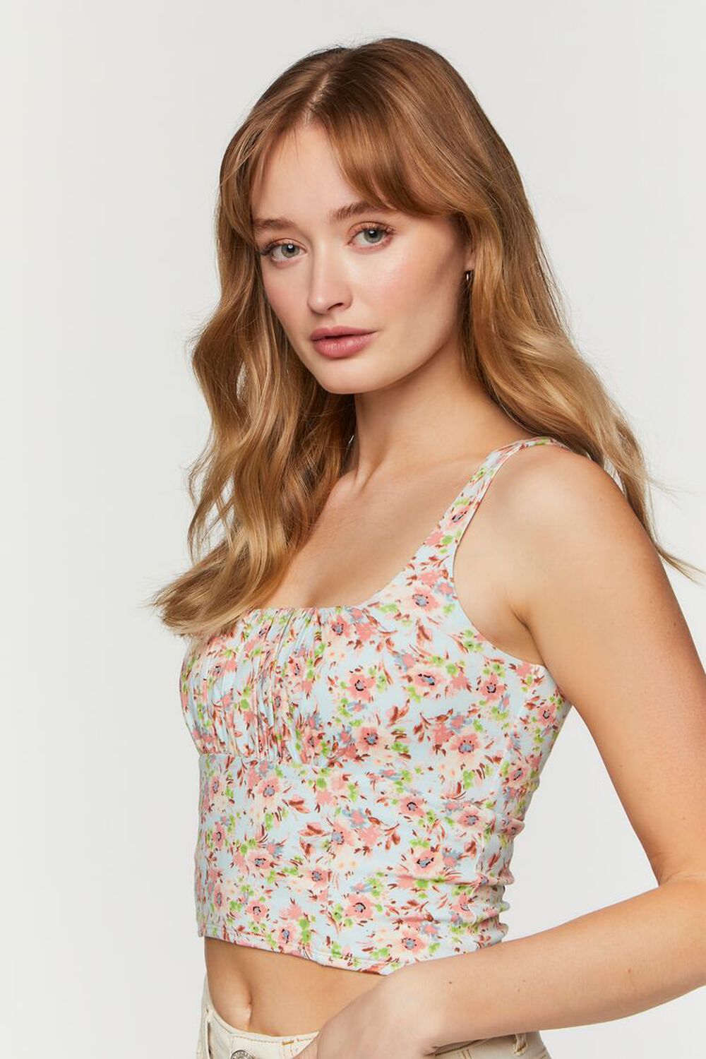 Floral Ruched Cropped Tank Top