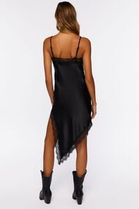 BLACK Satin Eyelash Lace Midi Slip Dress, image 3