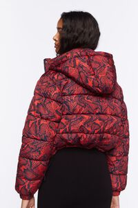 RED/BLACK Snake Print Hooded Puffer Jacket, image 3