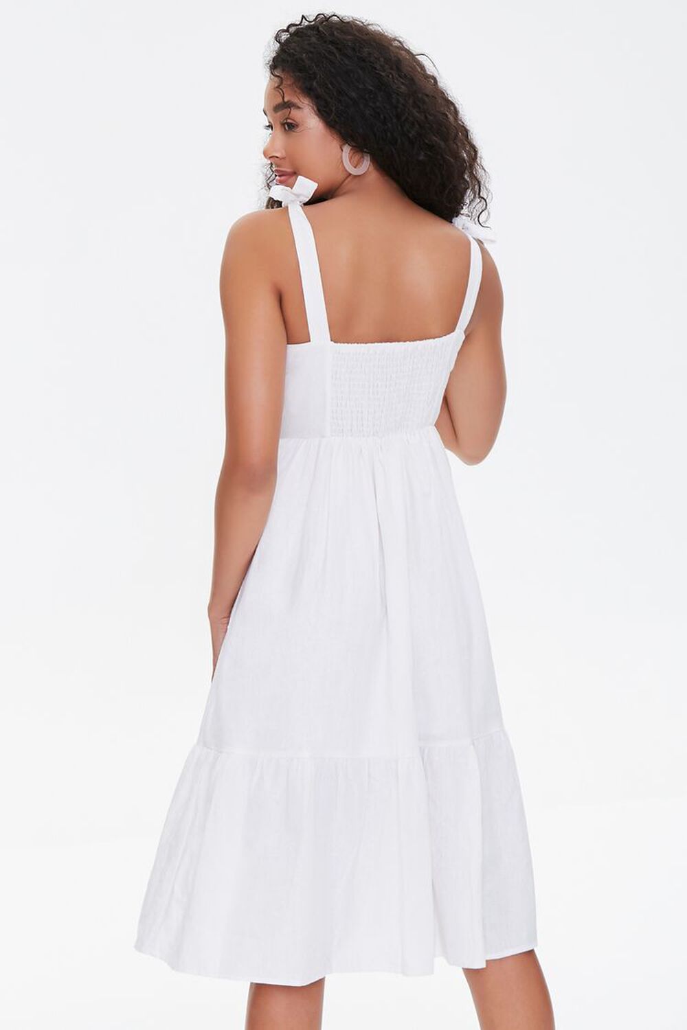 WHITE Buttoned Self-Tie Midi Dress, image 3