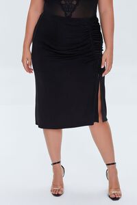 BLACK Plus Size Ruched Drawstring Skirt, image 2