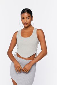 HEATHER GREY Lace-Up Cropped Tank Top, image 1
