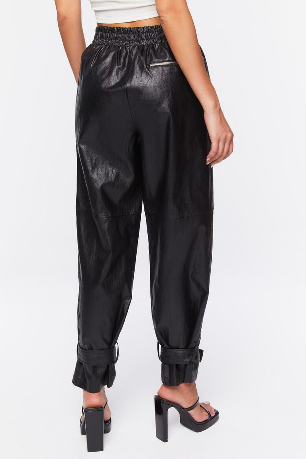 Faux Leather Zip-Pocket Joggers