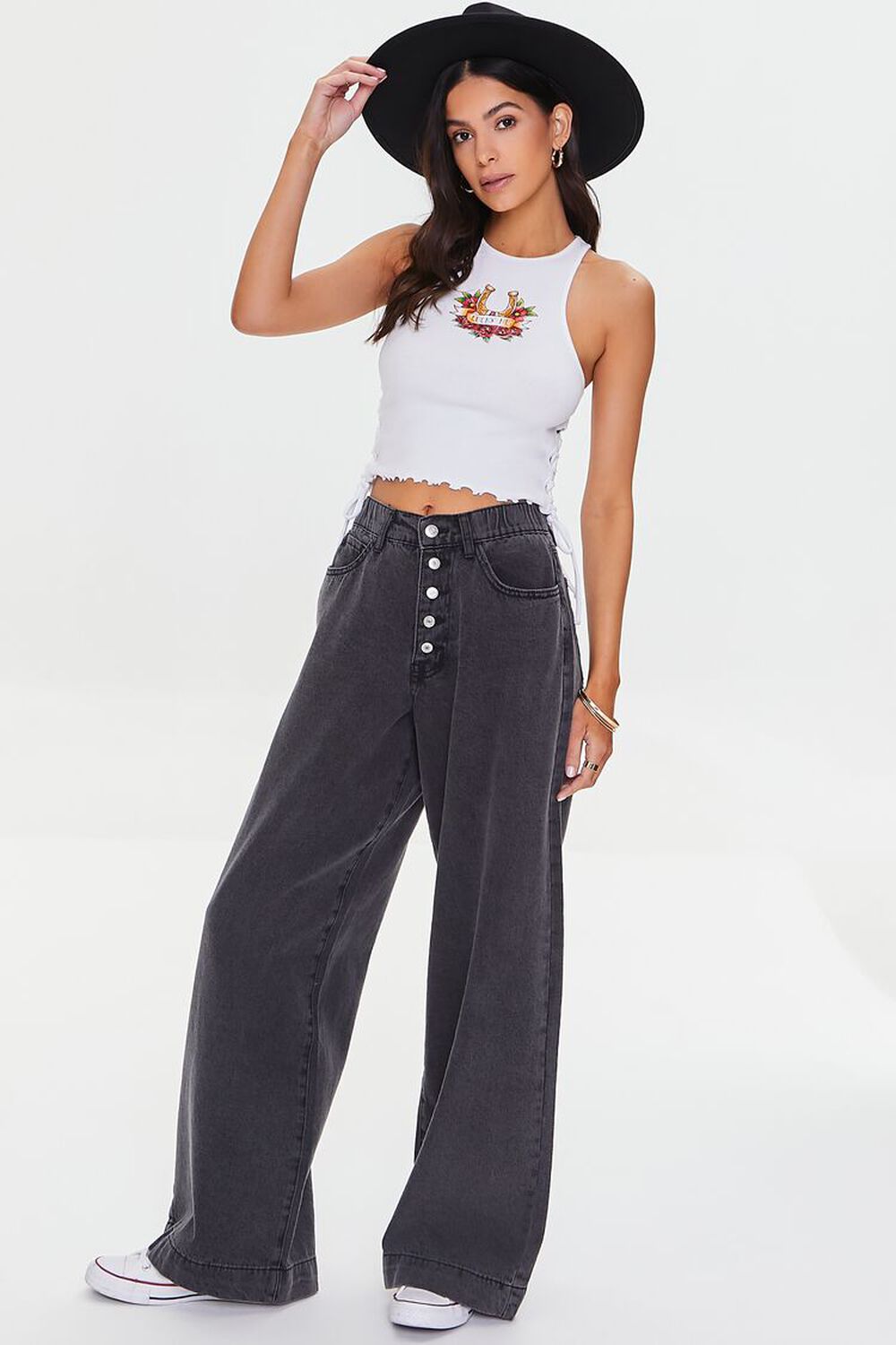 Wide-Leg Button-Fly Jeans