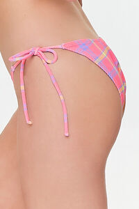SUPER PINK/MULTI Plaid String Bikini Bottoms, image 3