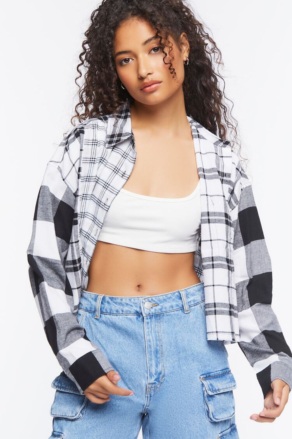WHITE/MULTI Reworked Mixed Plaid Flannel Shirt, image 1