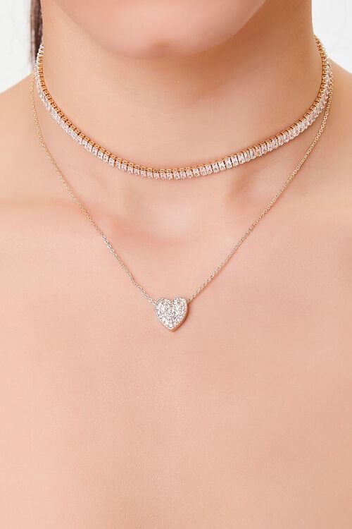 GOLD/CLEAR Heart Charm Layered Necklace, image 1
