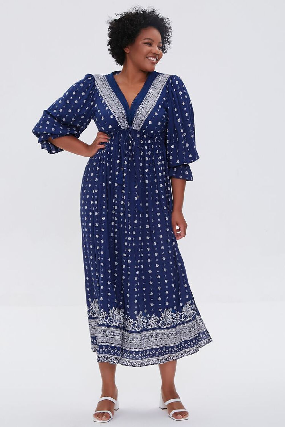 NAVY Plus Size Ornate Print Midi Dress, image 1