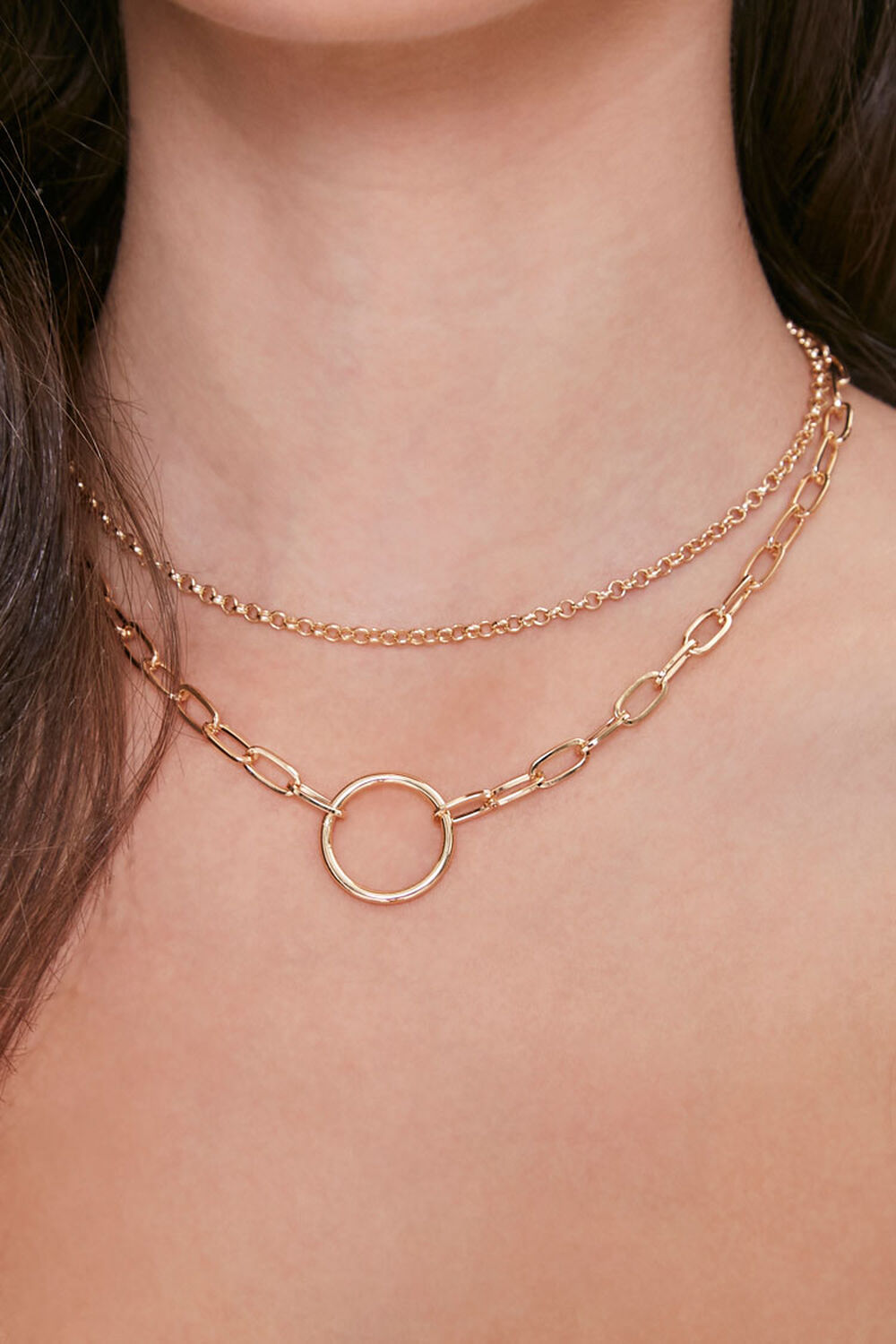 GOLD Circle Pendant Layered Necklace, image 1