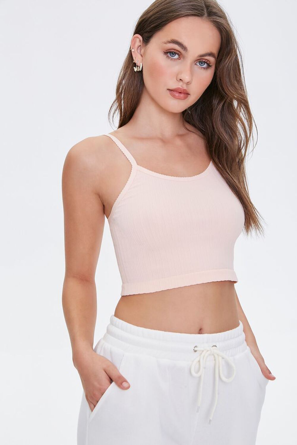 PEACH  Seamless Ribbed Cropped Cami, image 1