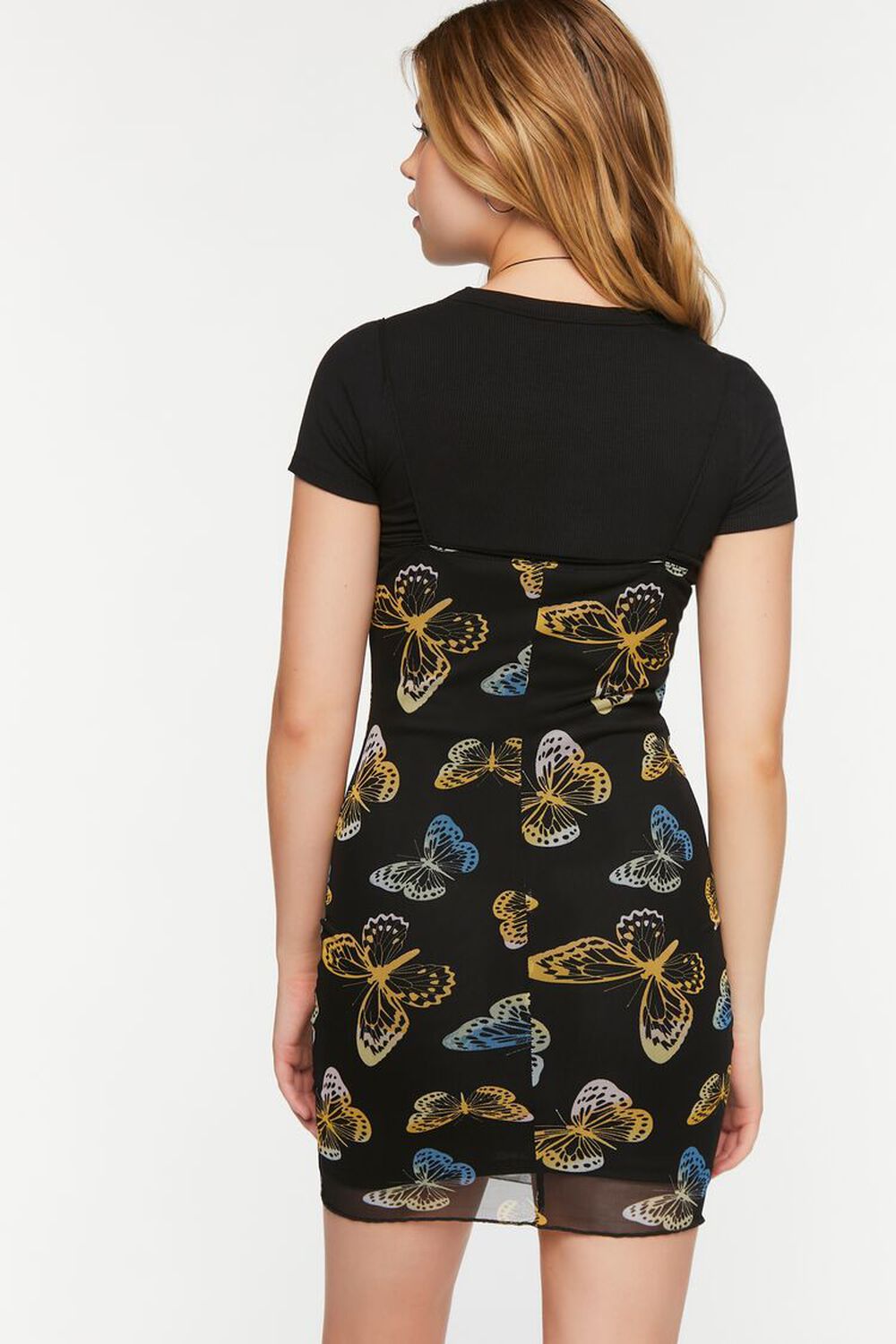 BLACK/MULTI Mesh Butterfly Print Cami Mini Dress, image 3