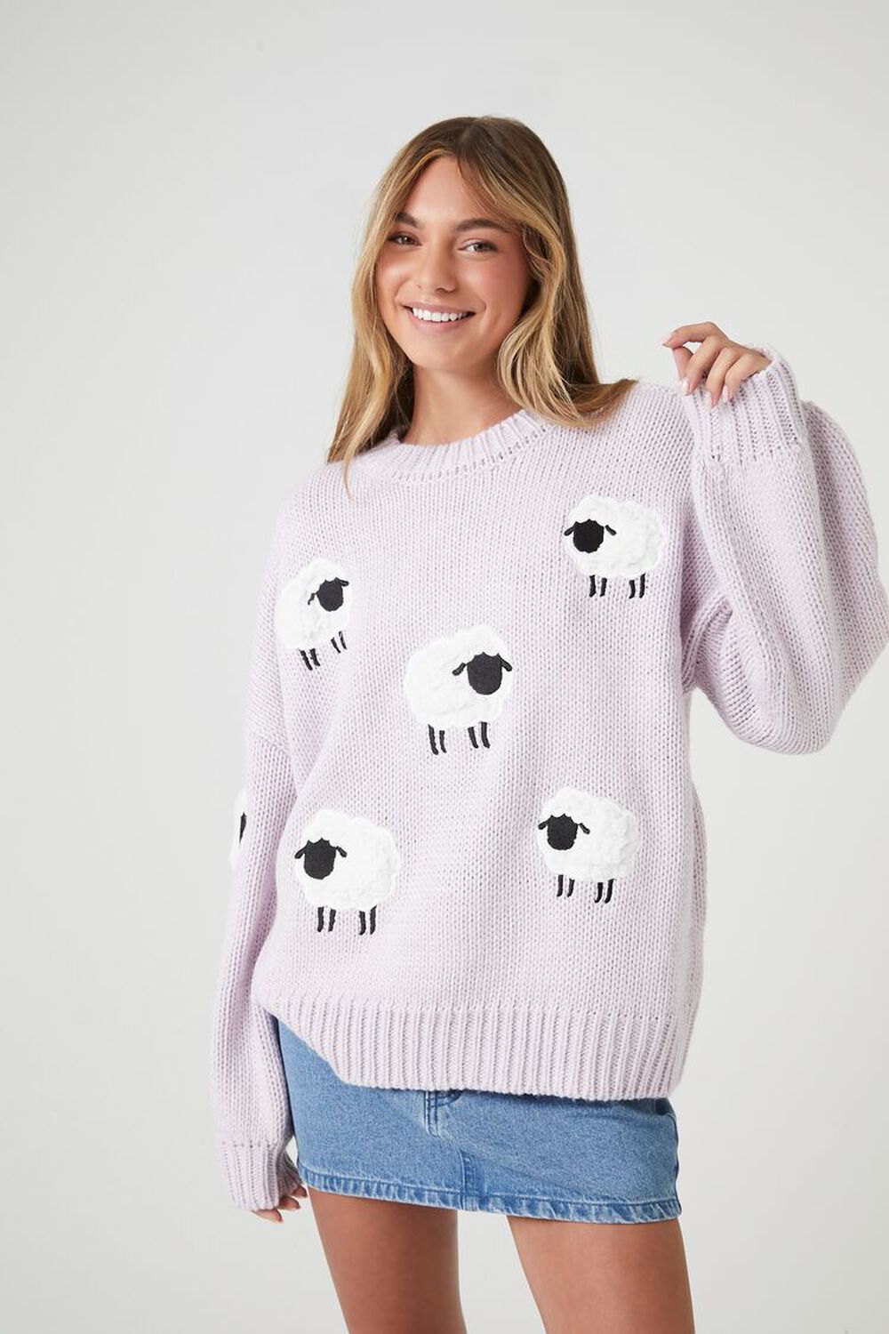 LAVENDER Sheep Drop-Sleeve Sweater, image 1