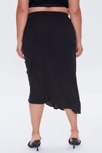BLACK Plus Size Ruched Drawstring Midi Skirt, image 4