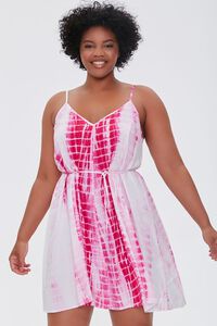 PINK/MULTI Plus Size Tie-Dye Mini Dress, image 1