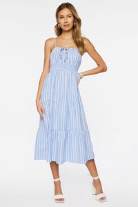 BLUE/MULTI Tiered Striped Midi Dress, image 4