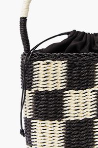 BLACK/WHITE Checkered Straw Tote Bag, image 3