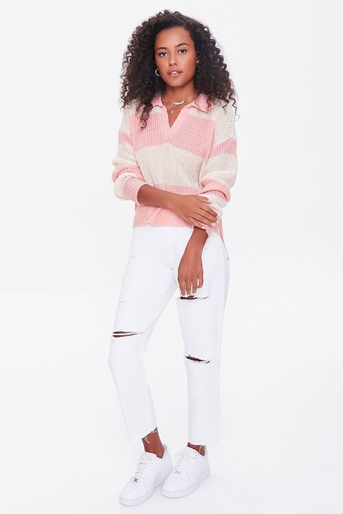 PINK/BEIGE Striped High-Low Sweater, image 4
