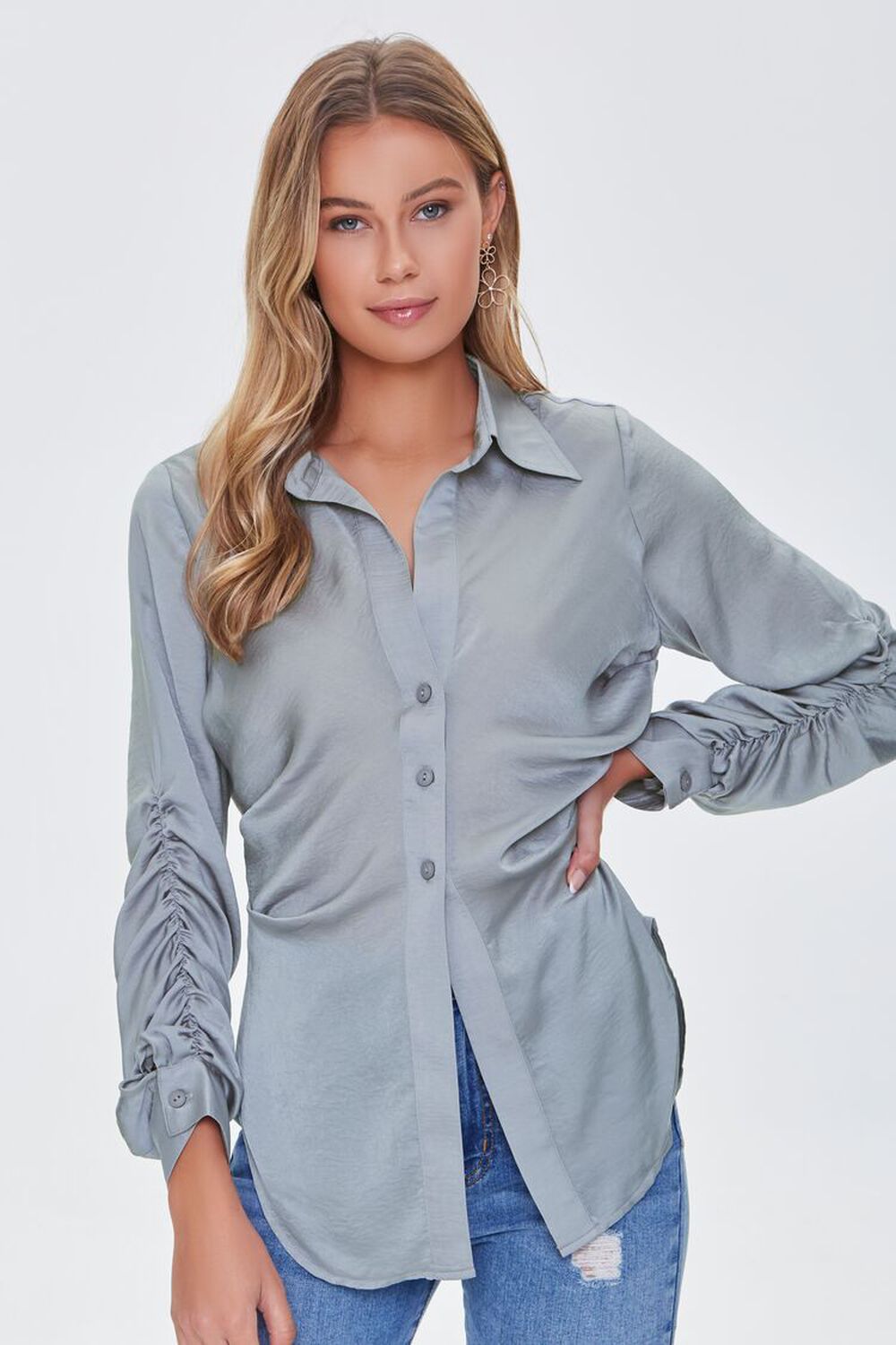 Ruched Button-Front Shirt