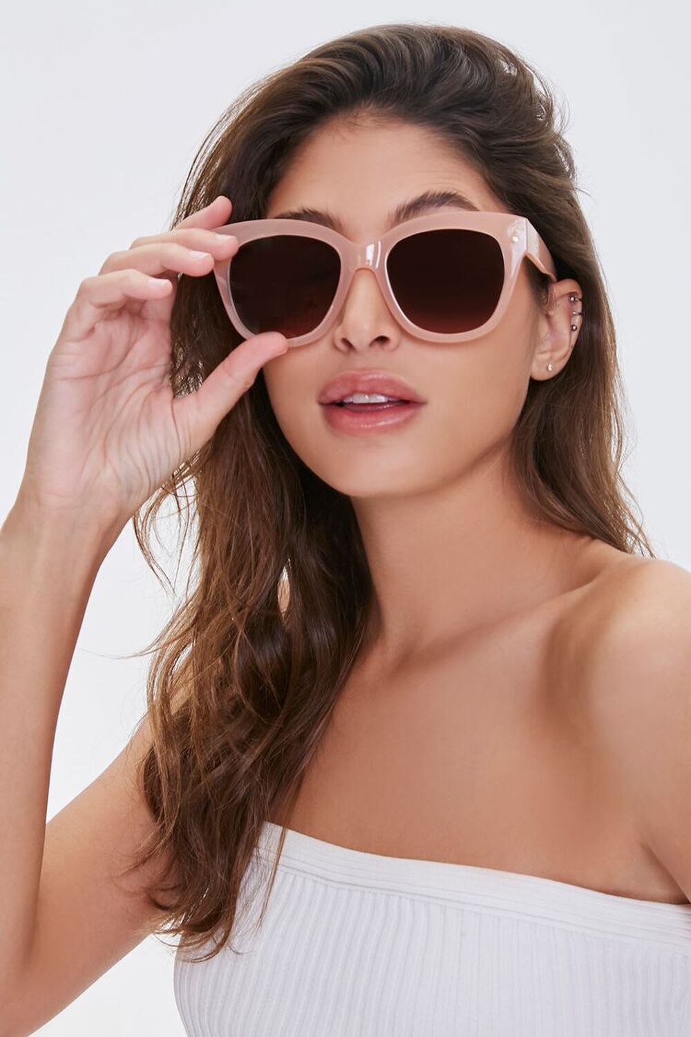 BLUSH/BLACK Round Tinted Sunglasses, image 1