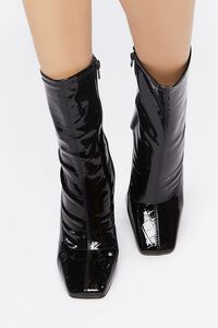 BLACK Faux Patent Croc Leather Booties, image 4