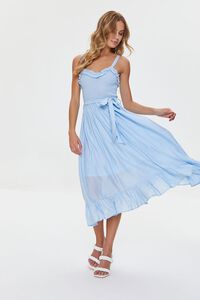 LIGHT BLUE Belted Ruffled Midi Dress, image 1