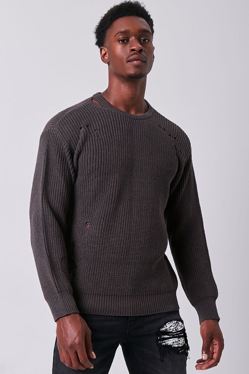 CHARCOAL Ribbed Distressed Sweater, image 1
