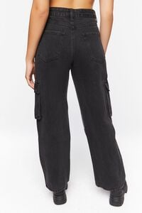 BLACK Faux Leather Cargo Jeans, image 4