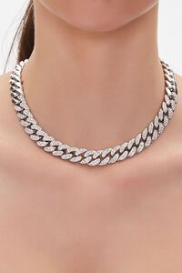 SILVER Rhinestone Curb Chain Necklace, image 1