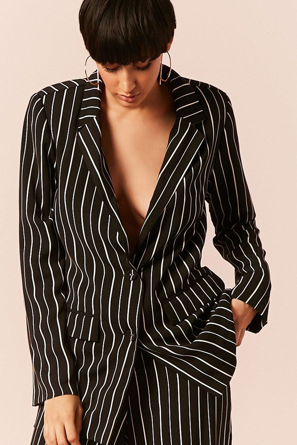 Striped Button-Front Blazer, image 1
