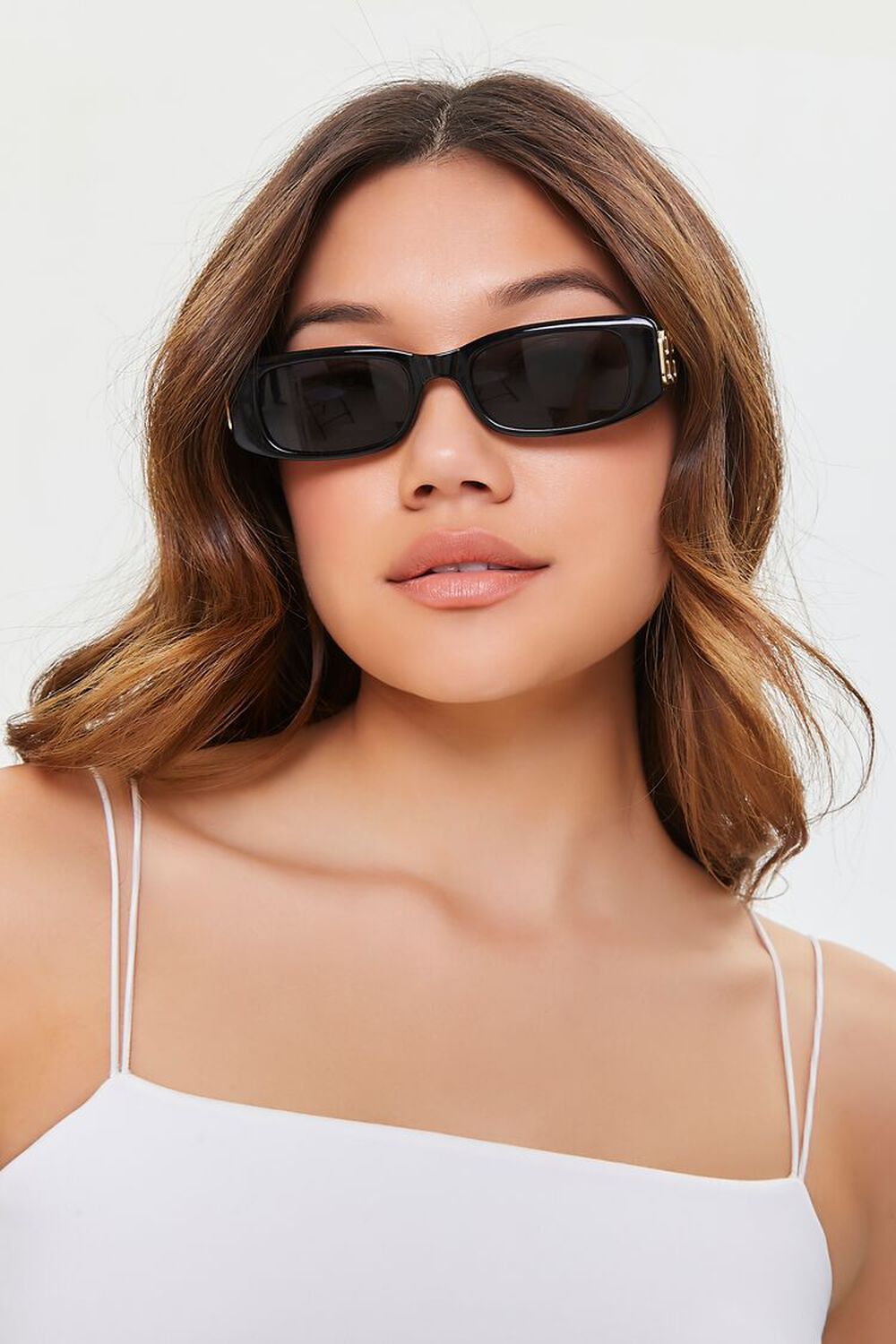BLACK/BLACK Slim Rectangular Sunglasses, image 1