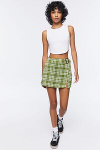 OLIVE/MULTI Buckled Plaid Mini Skirt, image 5
