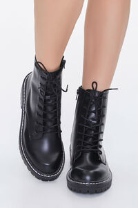 BLACK Faux Leather Lace-Up Booties, image 4